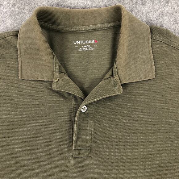 UNTUCKit Mens Polo Shirt Large Hunter Green Long Sleeve Pima Cotton Collared - Picture 4 of 11